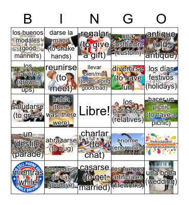 Spanish Vocab 4B Bingo #1 Bingo Card