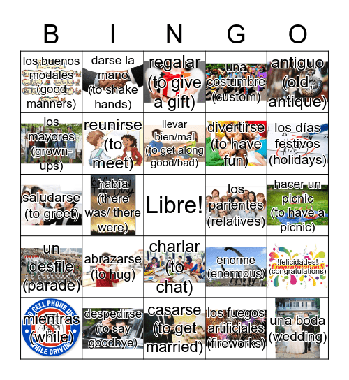 Spanish Vocab 4B Bingo #1 Bingo Card