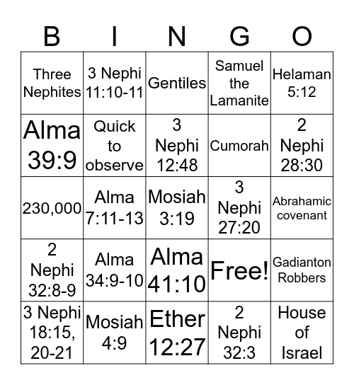 Book of Mormon Bingo Card