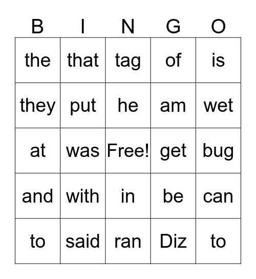 SIGHT WORDS Bingo Card