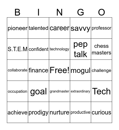 Young Achievers Vocabulary Bingo Card