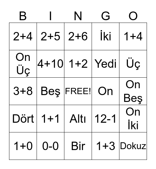 Toplama ve Çıkarma Bingo Card