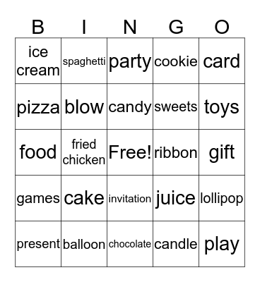 Birthday Words Bingo Card