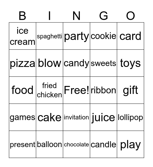 Birthday Words Bingo Card