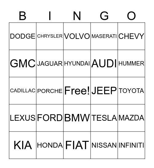 DEALERSHIPS Bingo Card