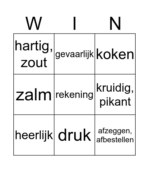 Vocabulary unit 5 Bingo Card