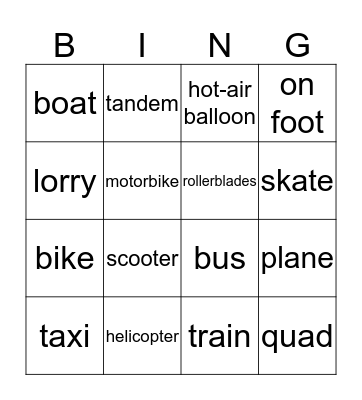 Fun transport day! Bingo Card
