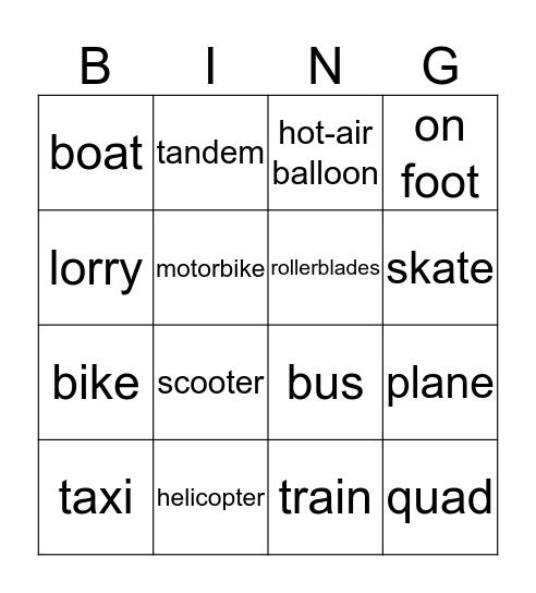 Fun transport day! Bingo Card