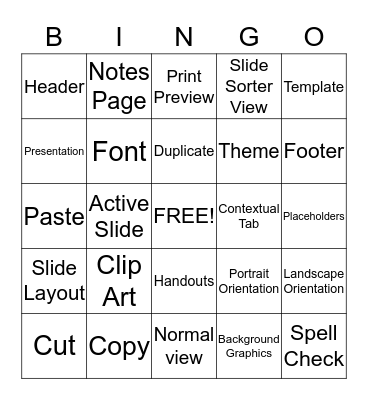 PowerPoint Basics Lesson 1 Bingo Card
