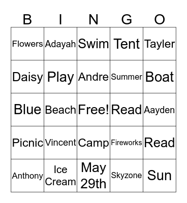 Enos Scope Bingo Card