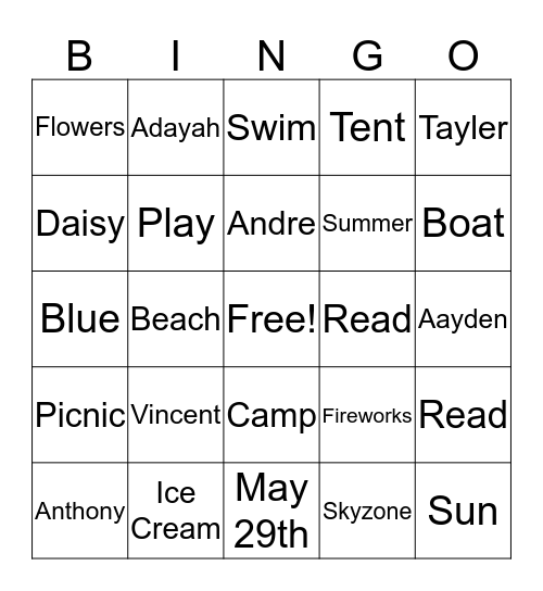 Enos Scope Bingo Card