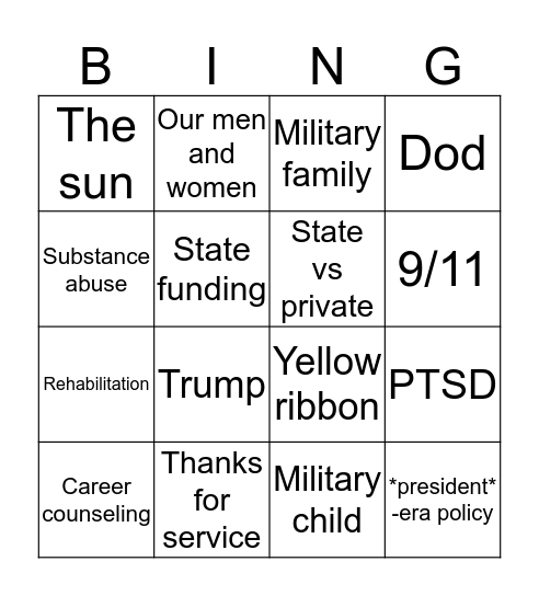 Pets for Vets Bingo Card