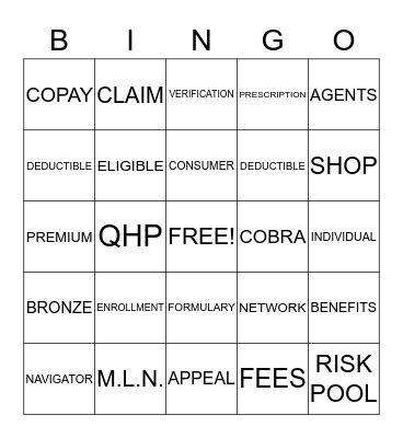 Affordable Healthcare Bingo Card