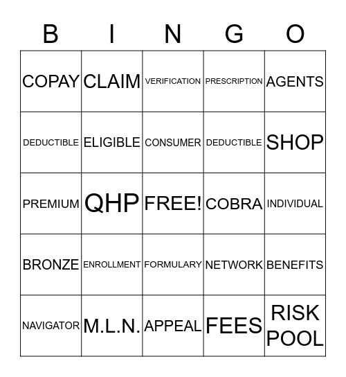 Affordable Healthcare Bingo Card