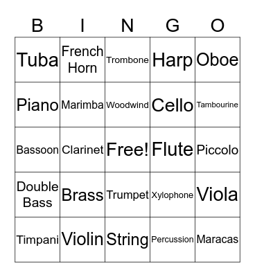 Instrument Bingo Card