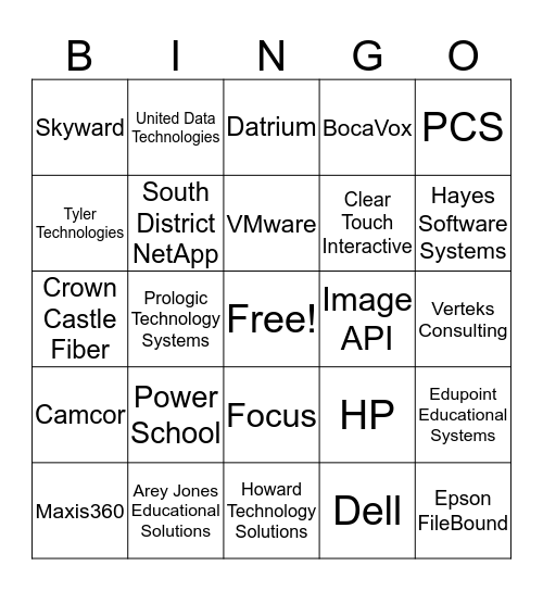 Vendor Social Bingo Card