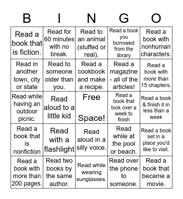Summer Reading Bingo Card