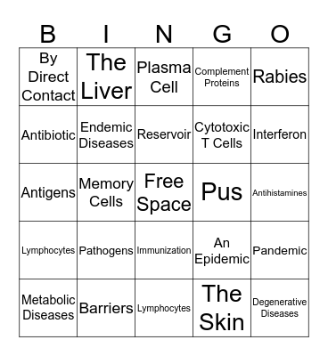 The Immune System  Bingo Card