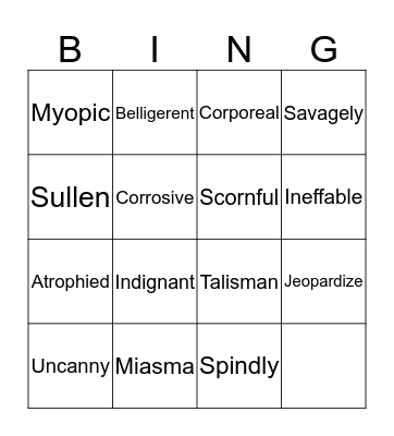 A Wrinkle in Time Vocab Bingo Card