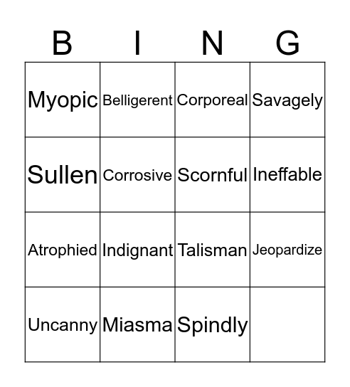 A Wrinkle in Time Vocab Bingo Card