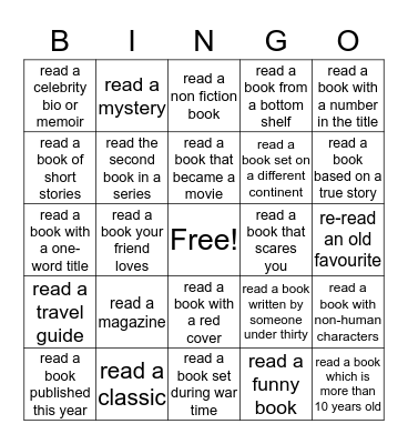 Adult Summer Reading Bingo Card