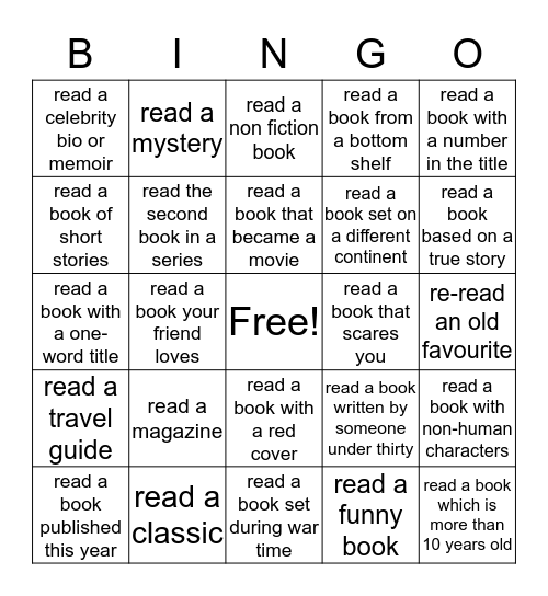 Adult Summer Reading Bingo Card