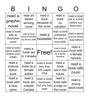 Adult Summer Reading Bingo Card