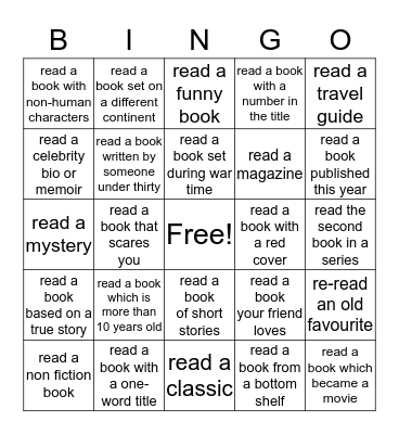 Adult Summer Reading Bingo Card
