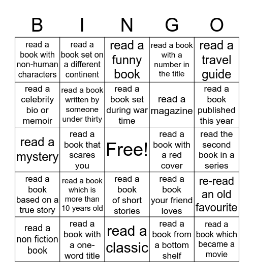 Adult Summer Reading Bingo Card