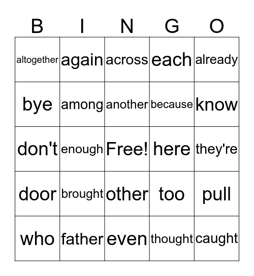 Red Word Bingo-F3 Bingo Card