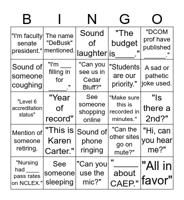 University Faculty Bingo Card