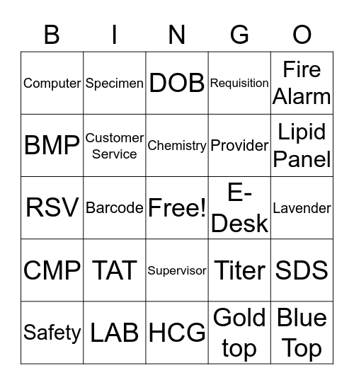 LAB WEEK BINGO Card