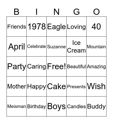 Happy 40th Birthday Suzanne! Bingo Card