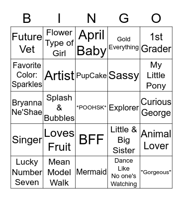 Bryanna's Birthday Bingo Card