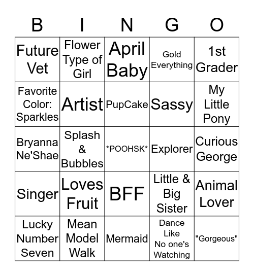 Bryanna's Birthday Bingo Card