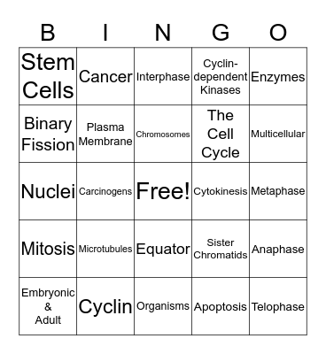 Cellular Reproduction Bingo Card