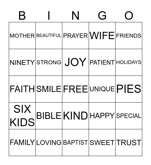 THELMA BINGO Card