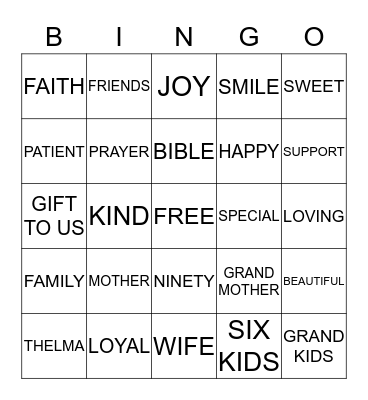 THELMA BINGO Card