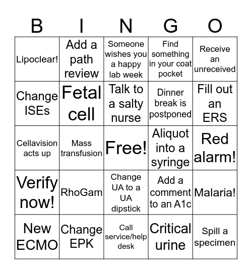 Lab Week Bingo! Bingo Card