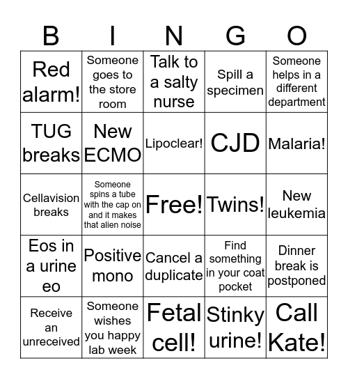 Lab Week Bingo! Bingo Card