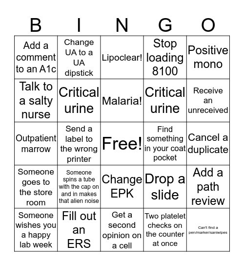 Lab Week Bingo! Bingo Card