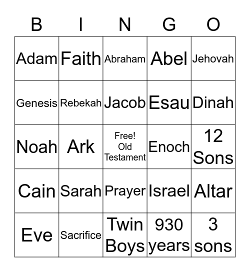 Genesis Bingo Card