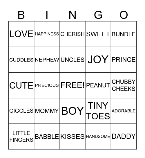 OH BABY!  LET'S PLAY Bingo Card