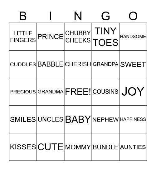 OH BABY!  LET'S PLAY Bingo Card