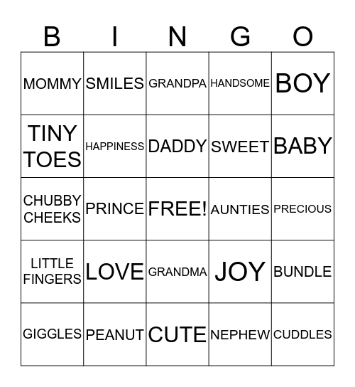 OH BABY!  LET'S PLAY Bingo Card