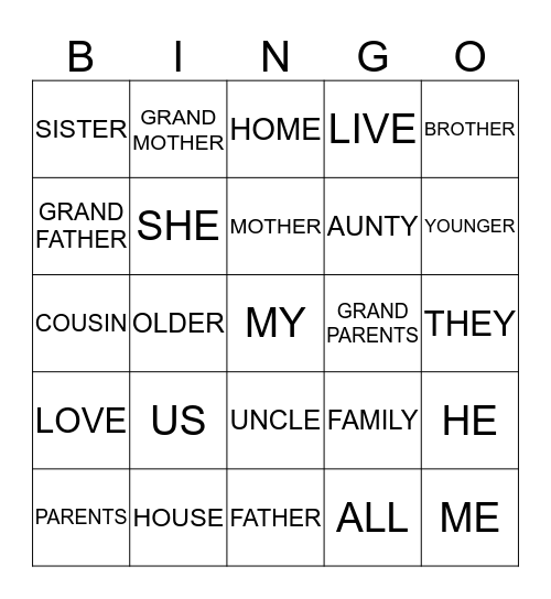 MY FAMILY Bingo Card
