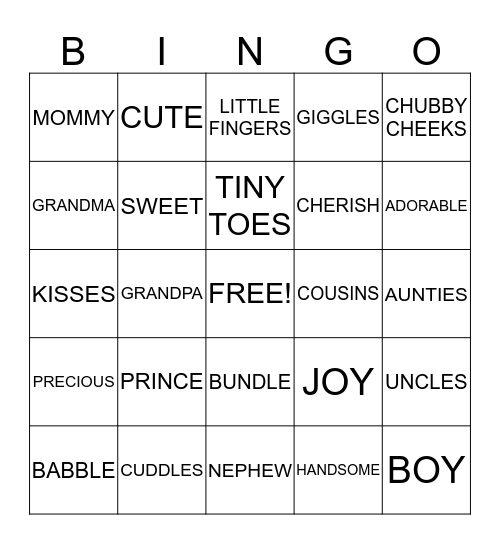 OH BABY!  LET'S PLAY Bingo Card