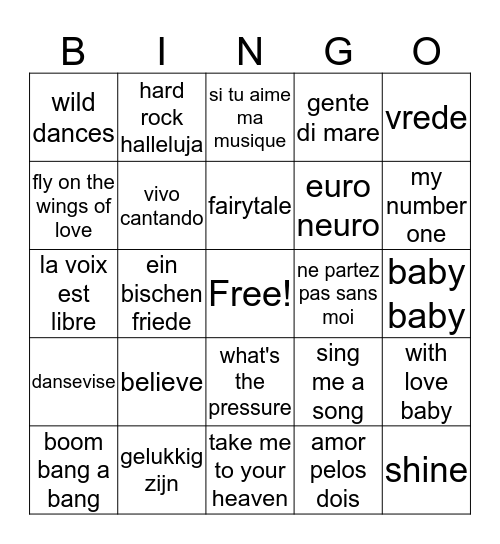 swingo Bingo Card