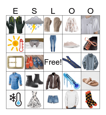 Unit 8 Clothes Vocabulary  Bingo Card