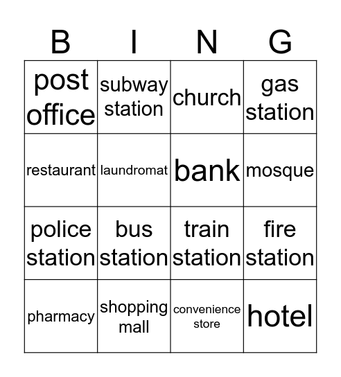 Places in Town Bingo Card